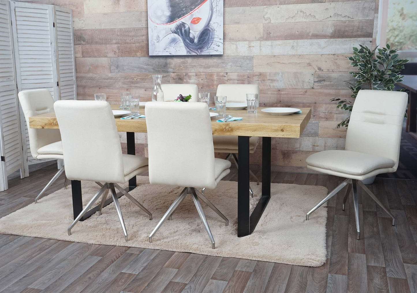 Cosmo Casa - Set van 2 Eetkamerstoelen - Geborsteld - Roestvrij staal - Crème-Beige