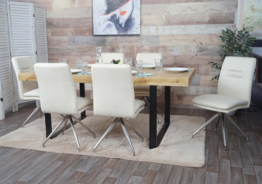 Cosmo Casa - Set van 2 Eetkamerstoelen - Geborsteld - Roestvrij staal - Crème-Beige