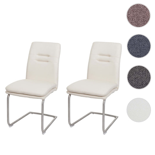 Cosmo Casa - Set van 2 Eetkamerstoelen - Geborsteld - Roestvrij staal - Crème-Beige