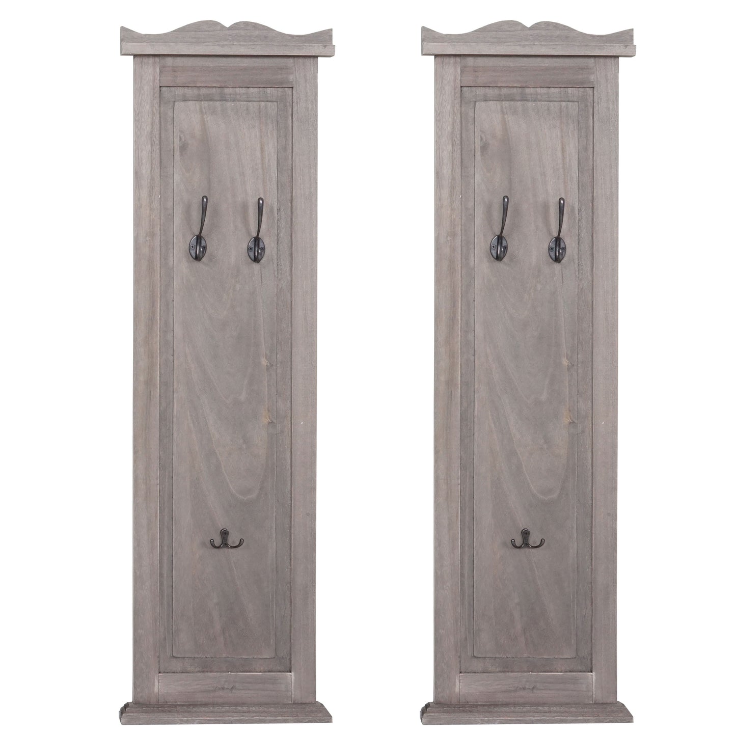 Cosmo Casa - Set van 2 Wandkapstokken - Paneel met Wandhaken - Hout - Grijsbruin - 109×28×4 cm - Shabby Look