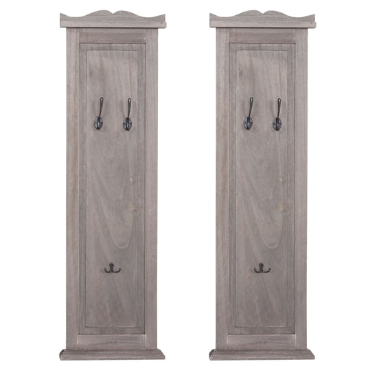 Cosmo Casa - Set van 2 Wandkapstokken - Paneel met Wandhaken - Hout - Grijsbruin - 109×28×4 cm - Shabby Look