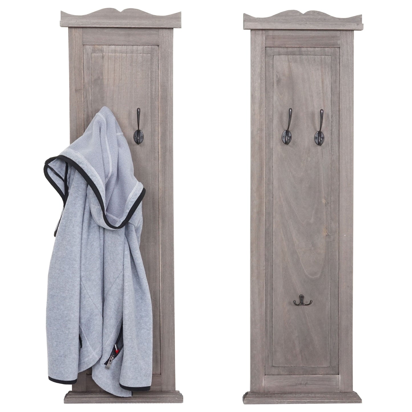 Cosmo Casa - Set van 2 Wandkapstokken - Paneel met Wandhaken - Hout - Grijsbruin - 109×28×4 cm - Shabby Look