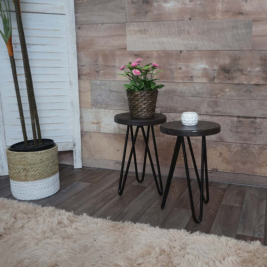 Cosmo Casa - Set van 2 Bijzettafels - Industrieel – Echt Hout - Donkerbruin