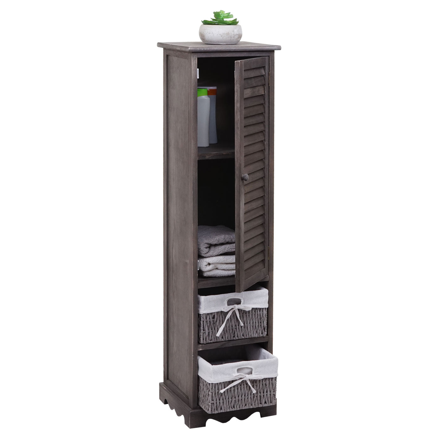 Cosmo Casa - Badkamerladekast - Badkamerplank - Massief Hout - Shabby Look - Grijsbruin