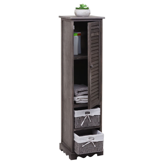 Cosmo Casa - Badkamerladekast - Badkamerplank - Massief Hout - Shabby Look - Grijsbruin