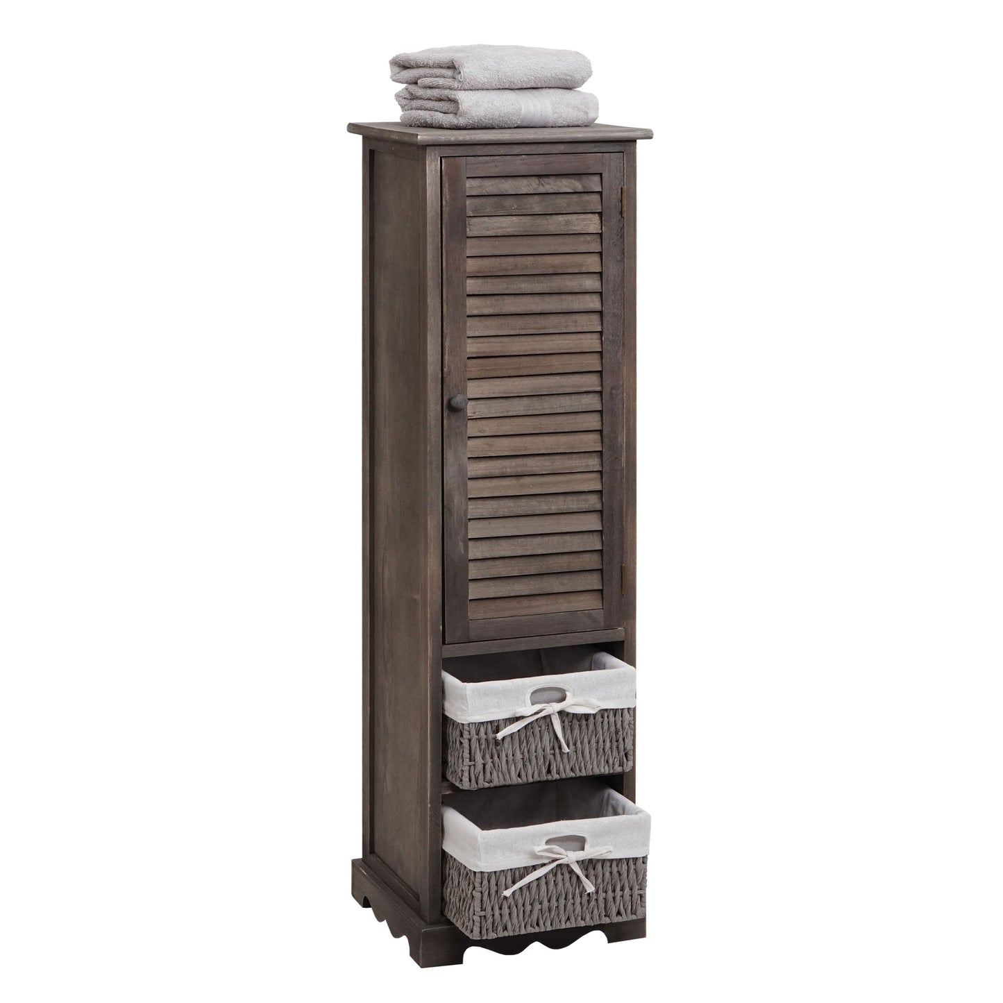 Cosmo Casa - Badkamerladekast - Badkamerplank - Massief Hout - Shabby Look - Grijsbruin