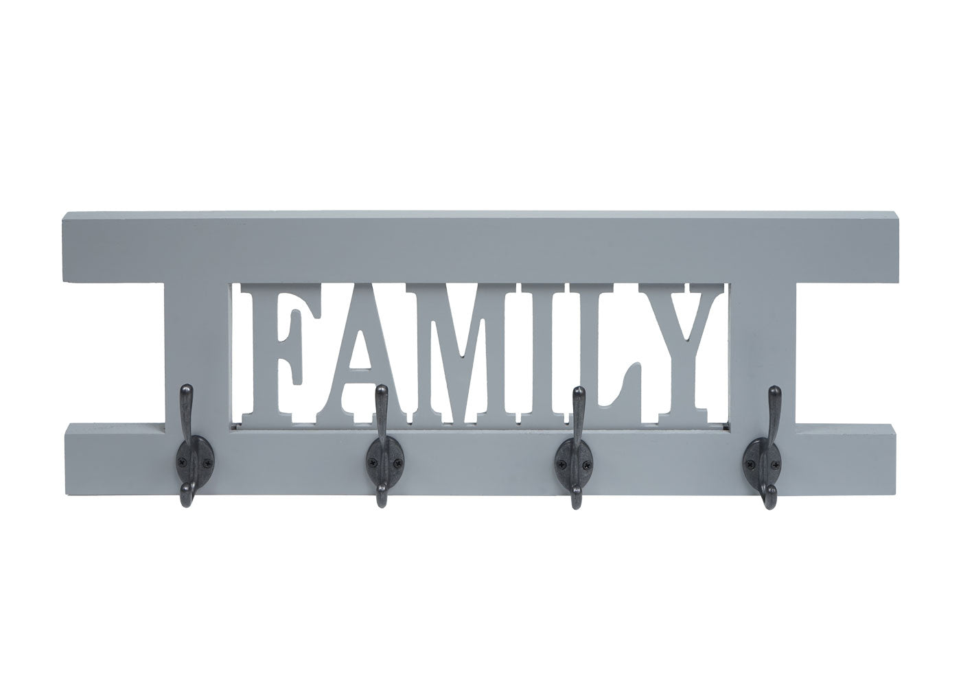 Cosmo Casa - Wandkapstok “Family” - Shabby Look Vintage Paneel - Grijsblauw - 60×21 cm