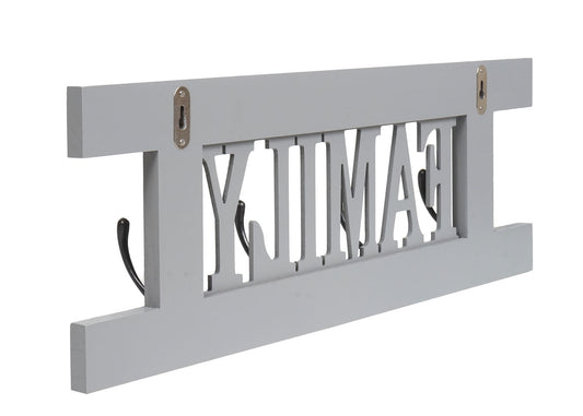 Cosmo Casa - Wandkapstok “Family” - Shabby Look Vintage Paneel - Grijsblauw - 60×21 cm