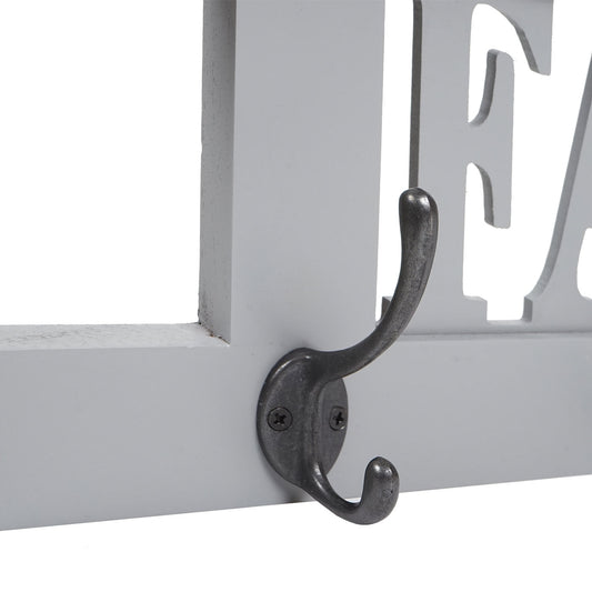 Cosmo Casa - Wandkapstok “Family” - Shabby Look Vintage Paneel - Grijsblauw - 60×21 cm