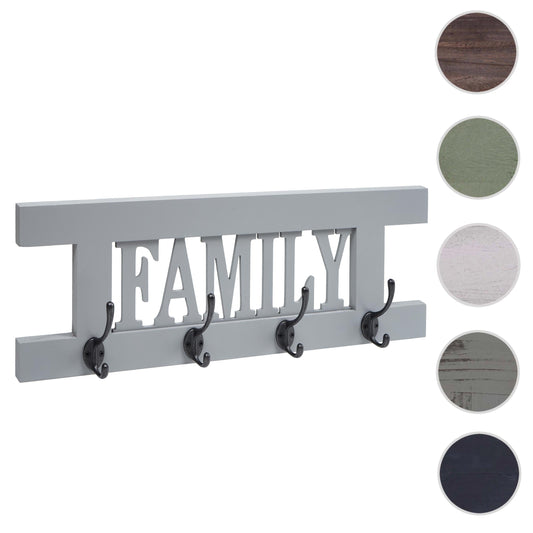 Cosmo Casa - Wandkapstok “Family” - Shabby Look Vintage Paneel - Grijsblauw - 60×21 cm