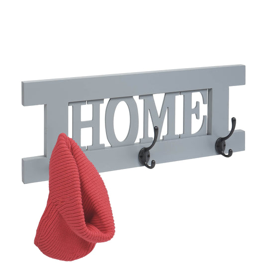 Cosmo Casa - Wandkapstok “Home” - Kledingkastpaneel - Shabby Look Vintage - Grijsblauw - 55×21 cm