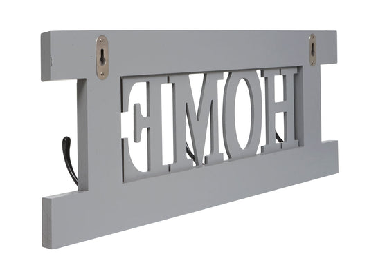 Cosmo Casa - Wandkapstok “Home” - Kledingkastpaneel - Shabby Look Vintage - Grijsblauw - 55×21 cm