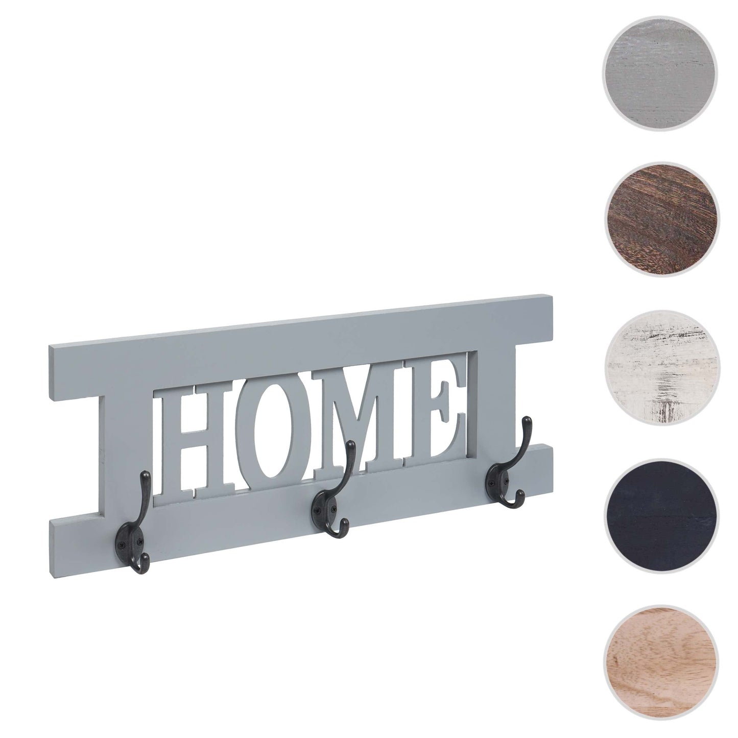 Cosmo Casa - Wandkapstok “Home” - Kledingkastpaneel - Shabby Look Vintage - Grijsblauw - 55×21 cm