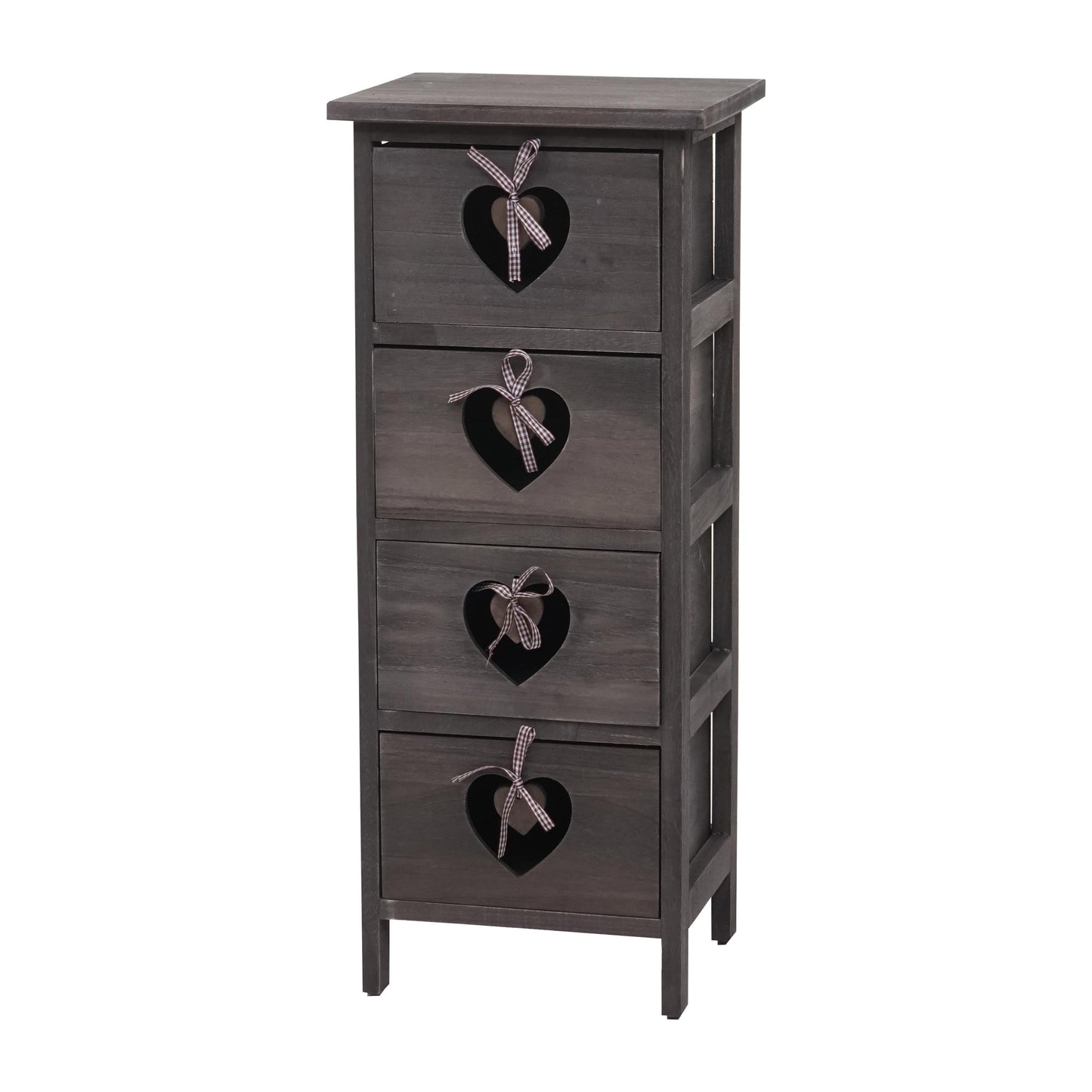 Cosmo Casa - Forli Ladekast - 4 Lades met Hartjes - Shabby Look - Vintage Grijsbruin