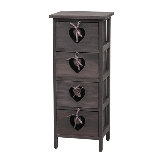 Cosmo Casa - Forli Ladekast - 4 Lades met Hartjes - Shabby Look - Vintage Grijsbruin