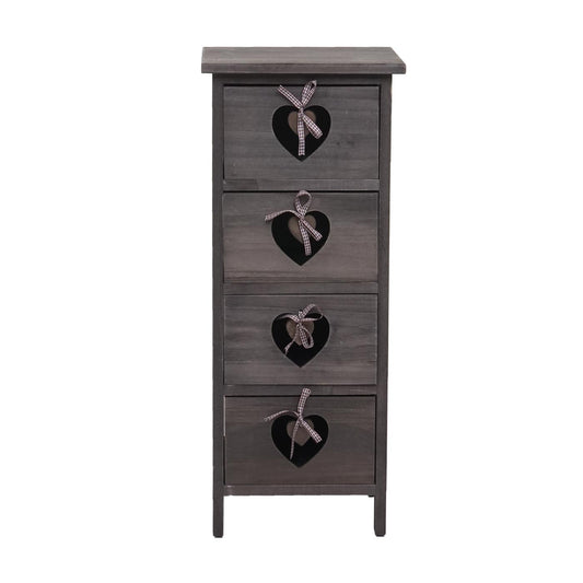 Cosmo Casa - Forli Ladekast - 4 Lades met Hartjes - Shabby Look - Vintage Grijsbruin