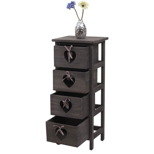 Cosmo Casa - Forli Ladekast - 4 Lades met Hartjes - Shabby Look - Vintage Grijsbruin