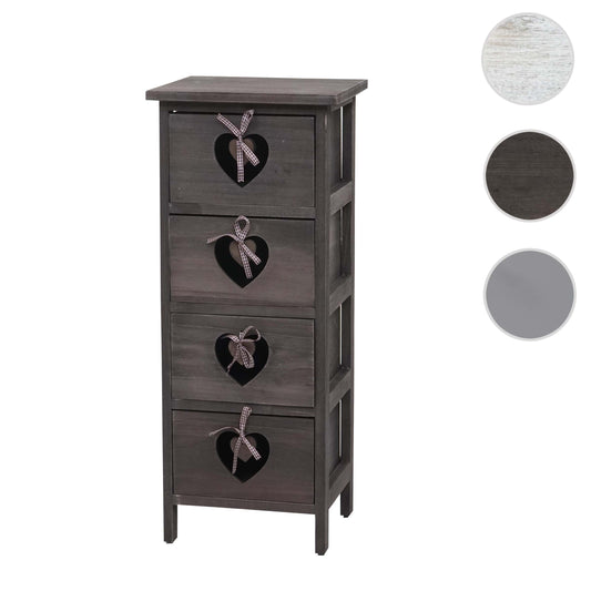 Cosmo Casa - Forli Ladekast - 4 Lades met Hartjes - Shabby Look - Vintage Grijsbruin