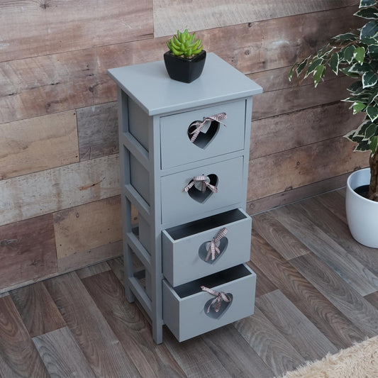 Cosmo Casa - Forli Ladekast - 4 Lades met Hartjes - Shabby Look - Vintage Grijsblauw