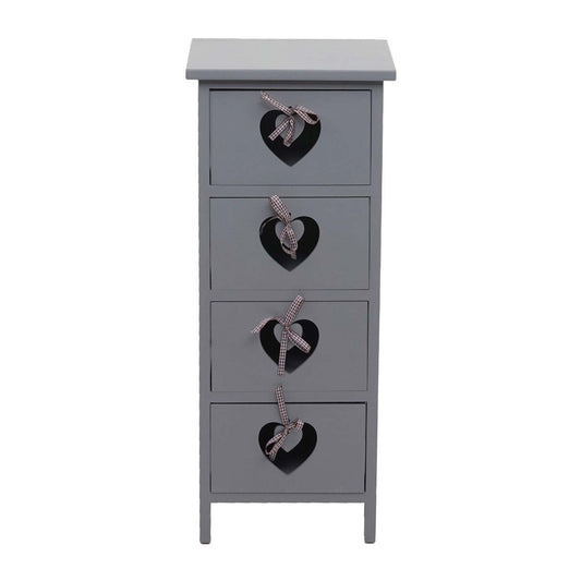 Cosmo Casa - Forli Ladekast - 4 Lades met Hartjes - Shabby Look - Vintage Grijsblauw