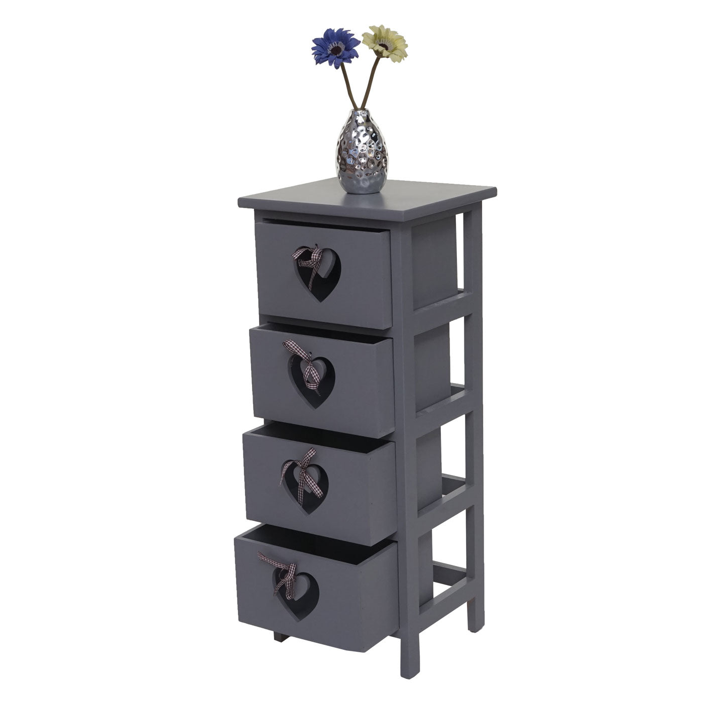 Cosmo Casa - Forli Ladekast - 4 Lades met Hartjes - Shabby Look - Vintage Grijsblauw