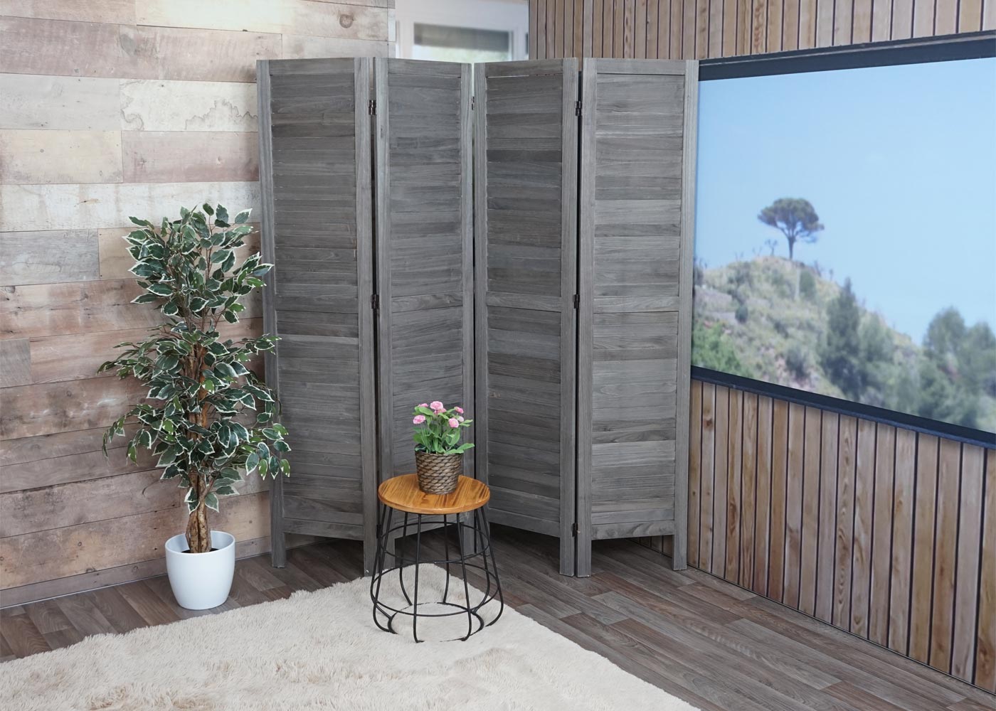 Cosmo Casa - Privacy Scherm - Shabby Look Roomdivider - Hout - Grijsbruin