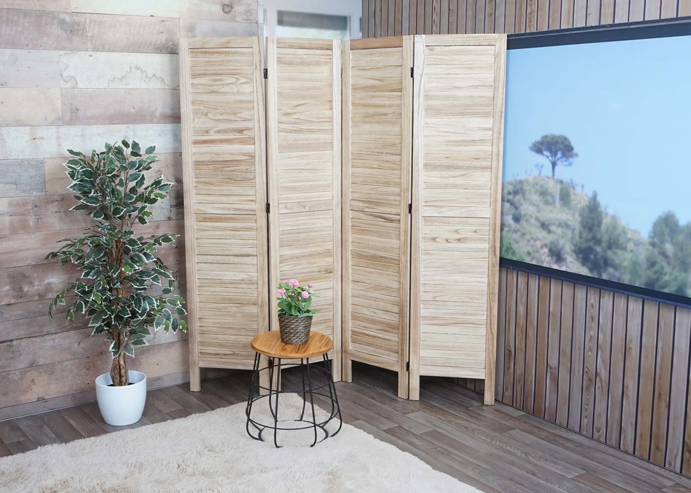 Cosmo Casa - Privacy Scherm - Shabby Look Roomdivider - Hout - Lichtbruin