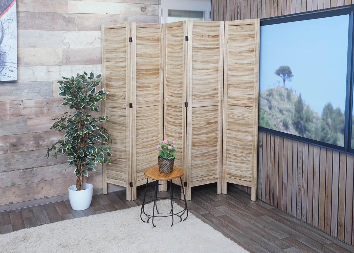 Cosmo Casa - Privacy Scherm - Shabby Look Roomdivider - Hout - Lichtbruin