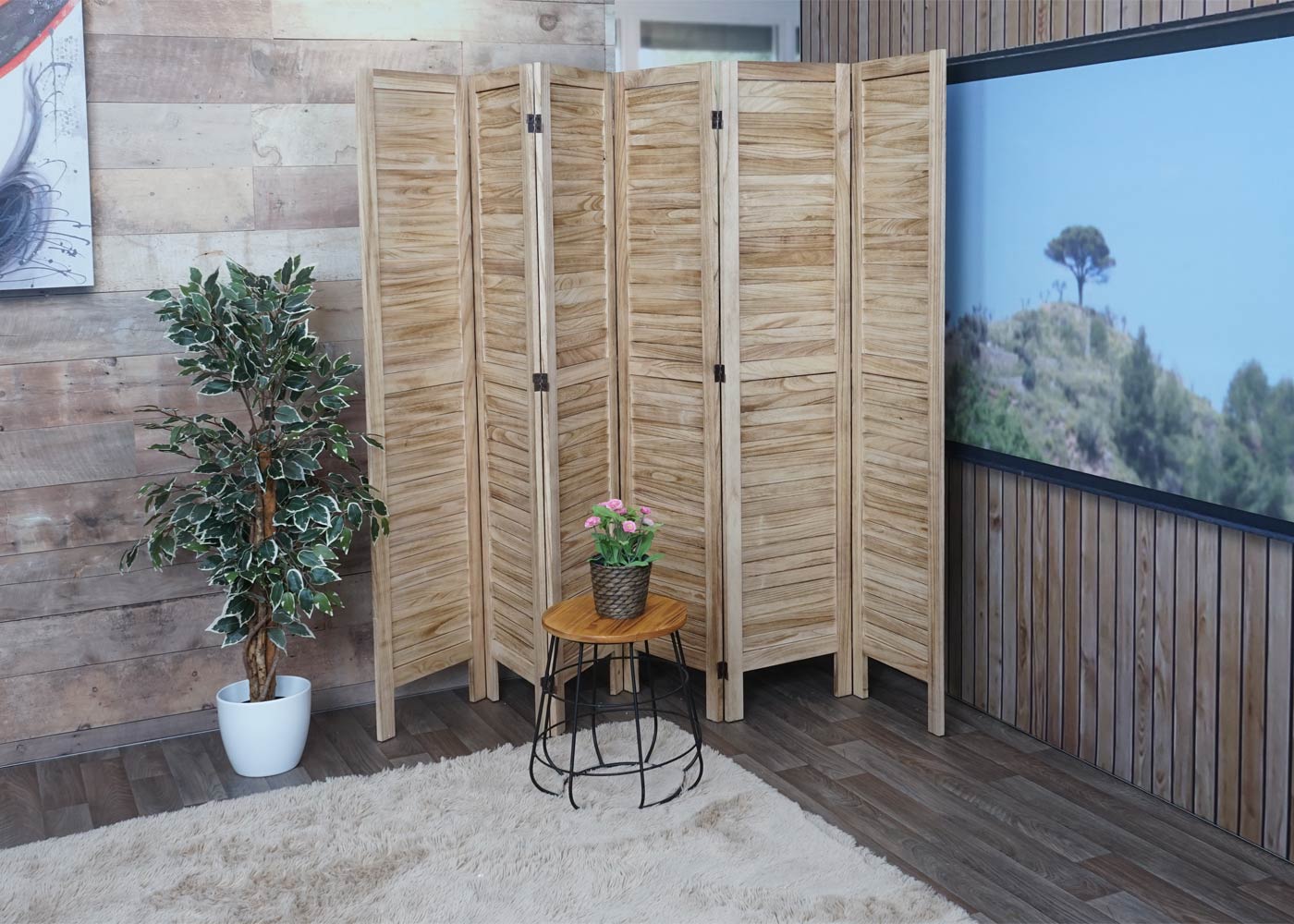 Cosmo Casa - Privacy Scherm - Shabby Look Roomdivider - Hout - Lichtbruin