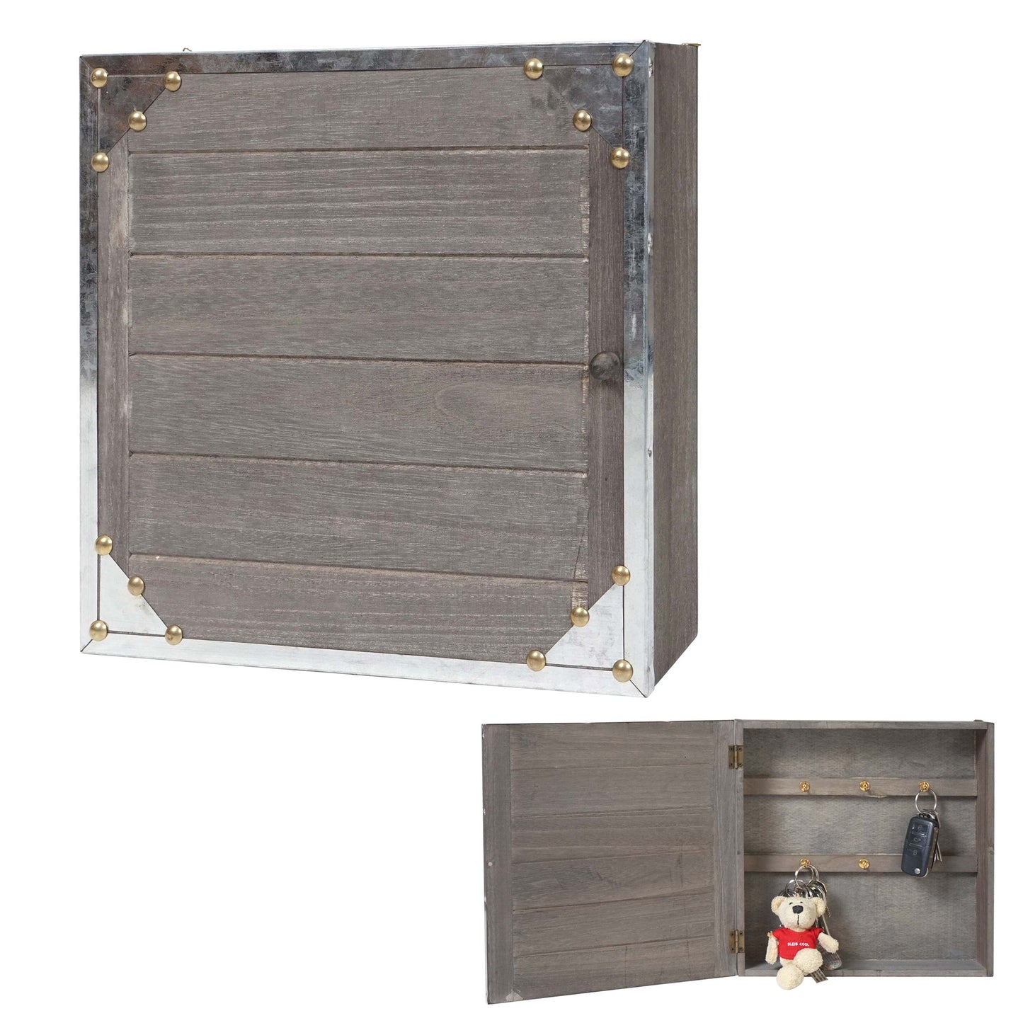 Cosmo Casa - Sleutelkastje “Virginia” - Houten Kistje - Shabby Look Vintage - Grijsbruin - 27×27×6 cm