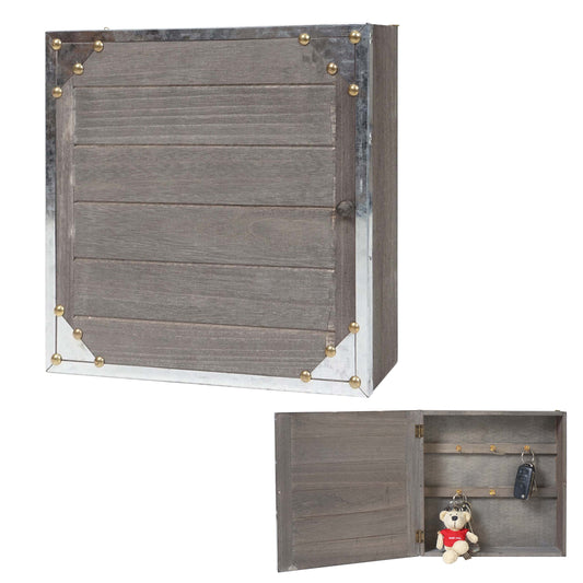Cosmo Casa - Sleutelkastje “Virginia” - Houten Kistje - Shabby Look Vintage - Grijsbruin - 27×27×6 cm