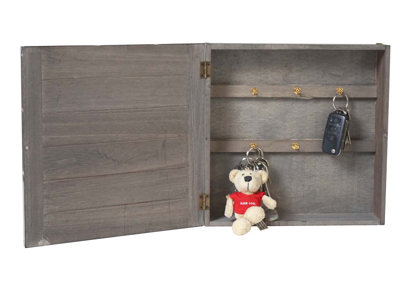 Cosmo Casa - Sleutelkastje “Virginia” - Houten Kistje - Shabby Look Vintage - Grijsbruin - 27×27×6 cm