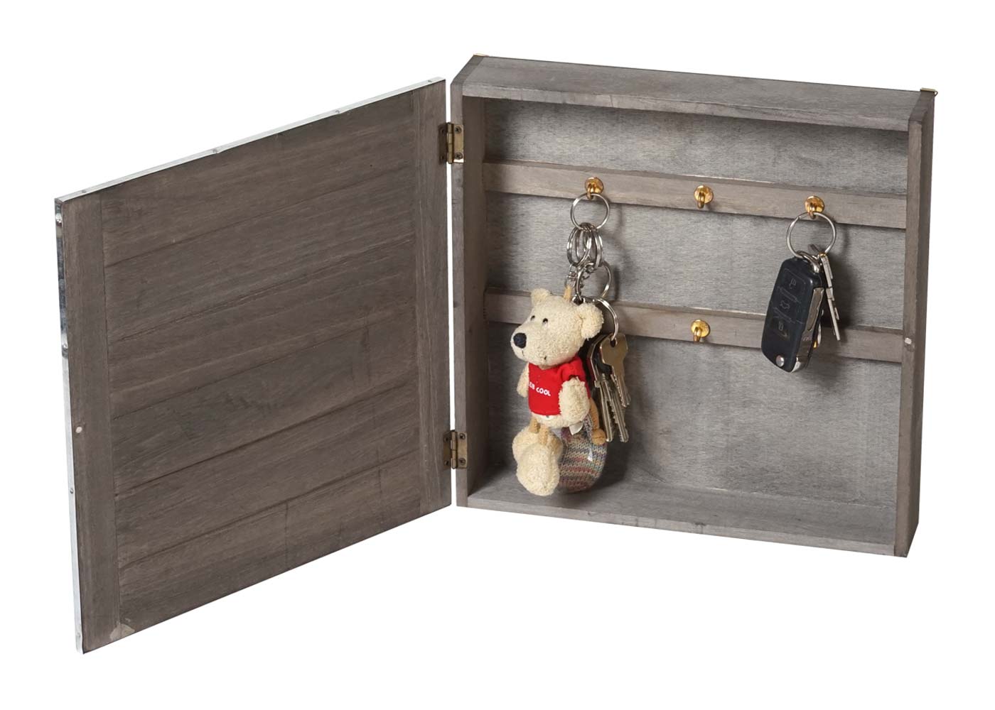 Cosmo Casa - Sleutelkastje “Virginia” - Houten Kistje - Shabby Look Vintage - Grijsbruin - 27×27×6 cm