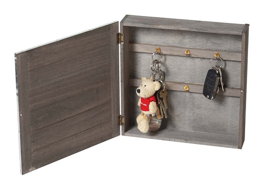Cosmo Casa - Sleutelkastje “Virginia” - Houten Kistje - Shabby Look Vintage - Grijsbruin - 27×27×6 cm