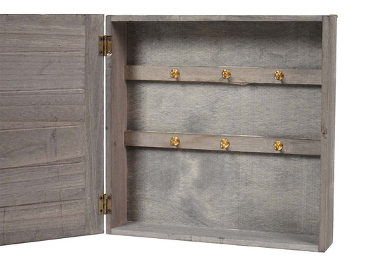 Cosmo Casa - Sleutelkastje “Virginia” - Houten Kistje - Shabby Look Vintage - Grijsbruin - 27×27×6 cm