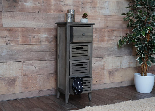 Cosmo Casa - Ladekast - 4 Lades - Shabby Look - Vintage Grijsbruin - 74×30×25 cm