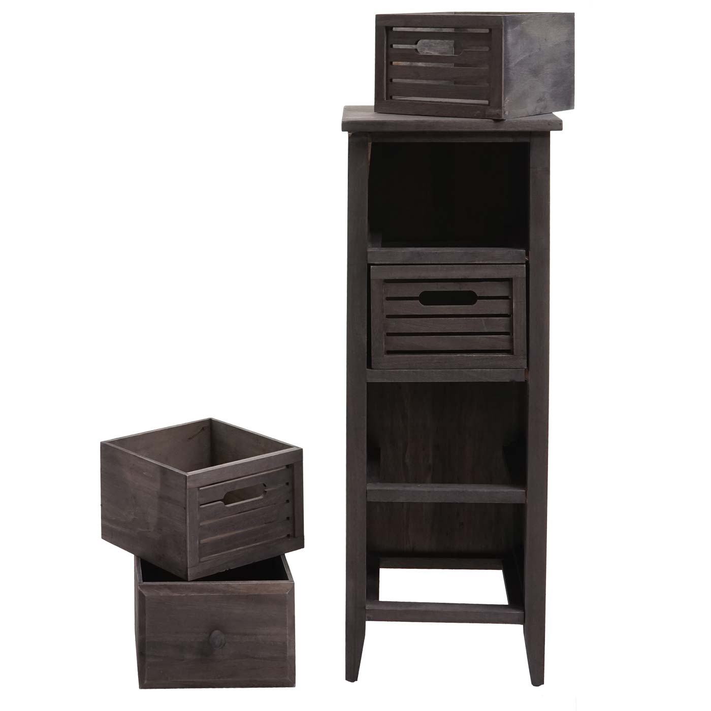 Cosmo Casa - Ladekast - 4 Lades - Shabby Look - Vintage Grijsbruin - 74×30×25 cm