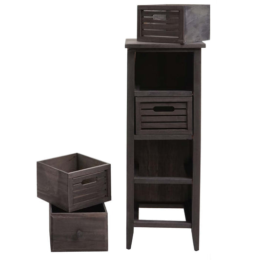 Cosmo Casa - Ladekast - 4 Lades - Shabby Look - Vintage Grijsbruin - 74×30×25 cm