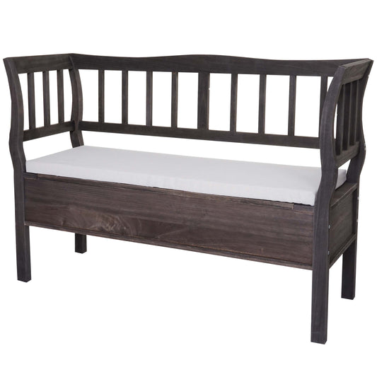 Cosmo Casa - Houten Bank met Opbergkist - Opbergvak & Kussen - Hout - Grijsbruin - 119 cm