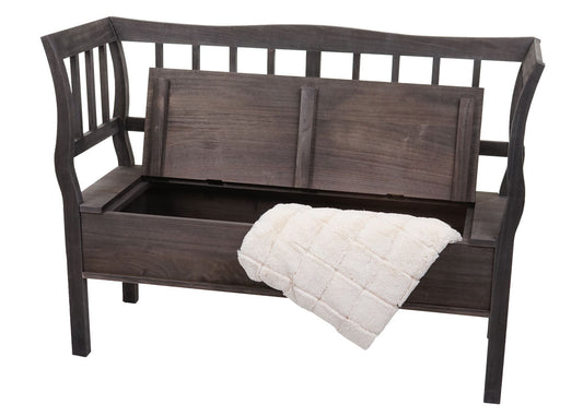 Cosmo Casa - Houten Bank met Opbergkist - Opbergvak & Kussen - Hout - Grijsbruin - 119 cm