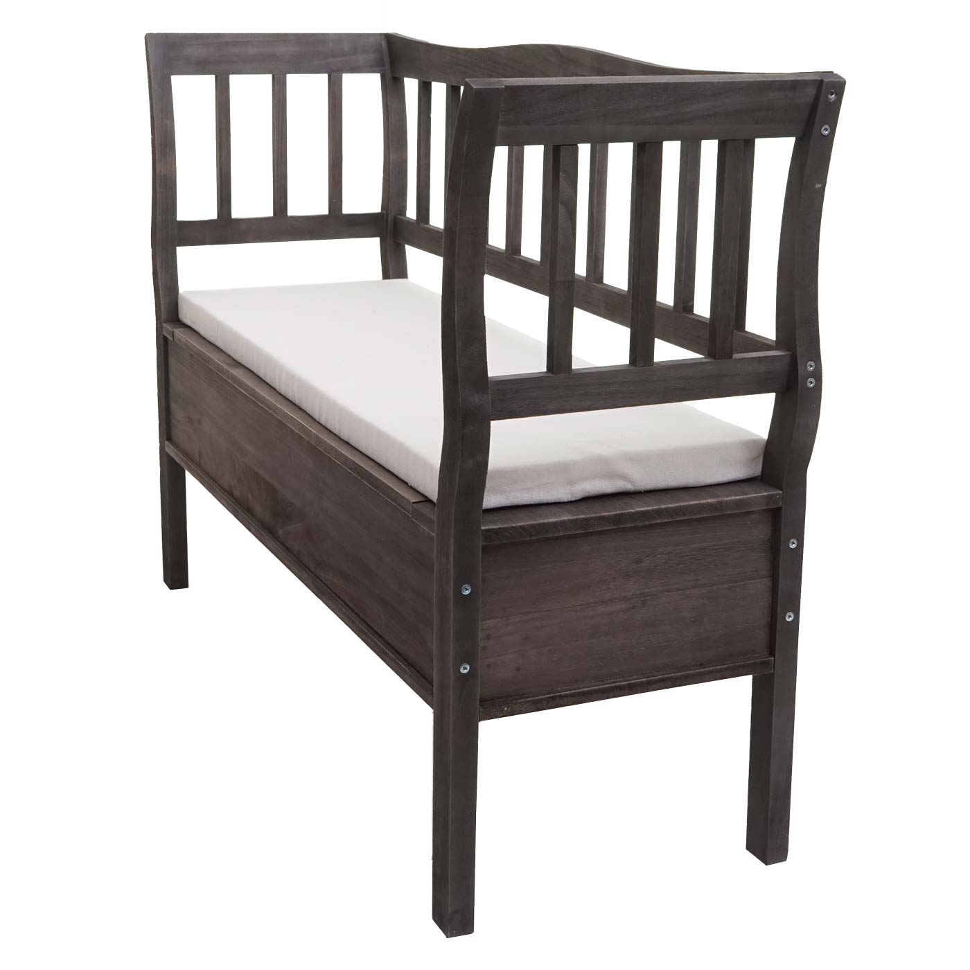 Cosmo Casa - Houten Bank met Opbergkist - Opbergvak & Kussen - Hout - Grijsbruin - 119 cm