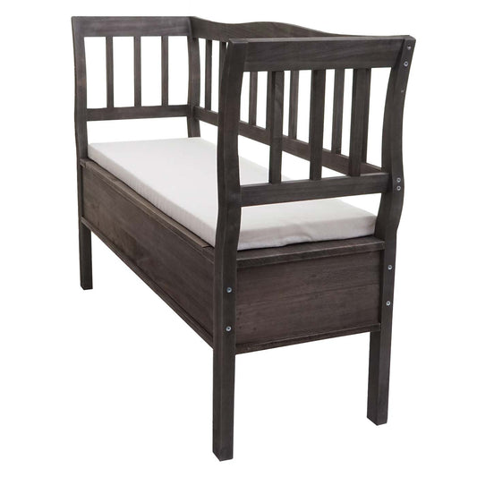 Cosmo Casa - Houten Bank met Opbergkist - Opbergvak & Kussen - Hout - Grijsbruin - 119 cm