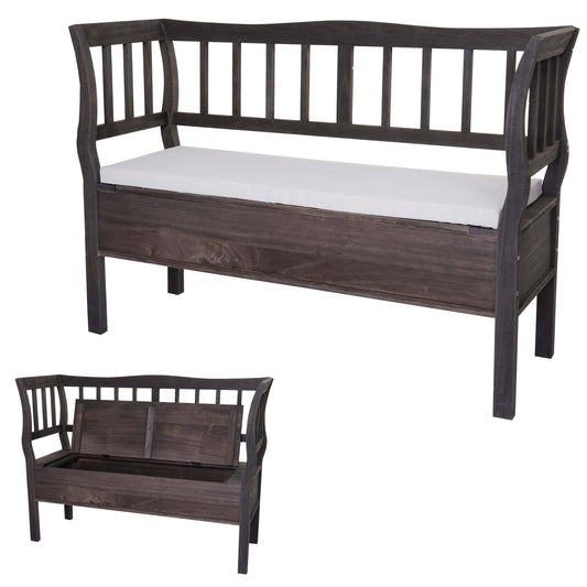 Cosmo Casa - Houten Bank met Opbergkist - Opbergvak & Kussen - Hout - Grijsbruin - 119 cm