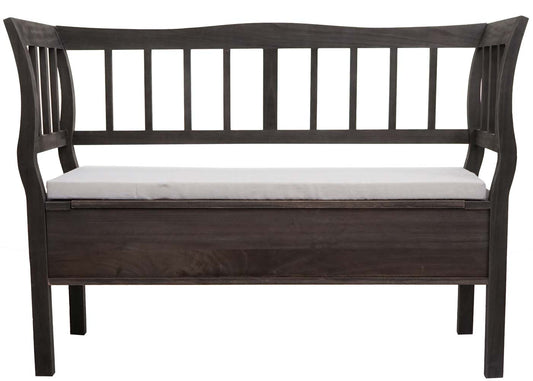 Cosmo Casa - Houten Bank met Opbergkist - Opbergvak & Kussen - Hout - Grijsbruin - 119 cm