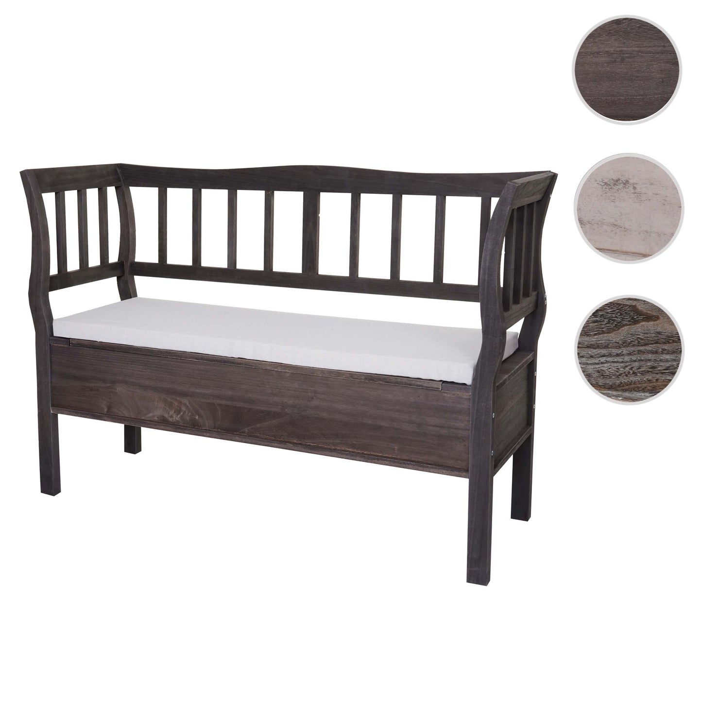 Cosmo Casa - Houten Bank met Opbergkist - Opbergvak & Kussen - Hout - Grijsbruin - 119 cm