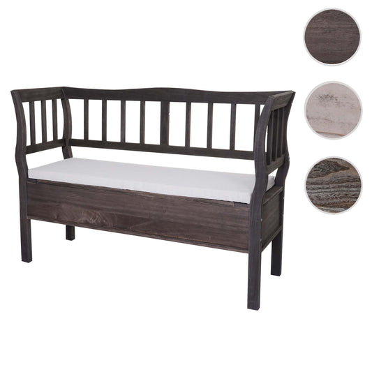 Cosmo Casa - Houten Bank met Opbergkist - Opbergvak & Kussen - Hout - Grijsbruin - 119 cm
