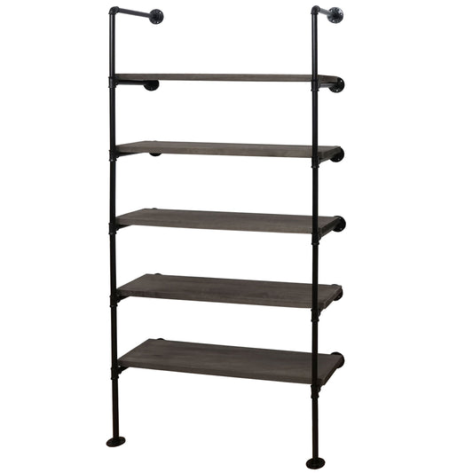 Cosmo Casa - Staande Plank - Woonplank/Boekenkast - Industrieel Design - Hout & Metaal - Grijsbruin - 165×80×28 cm