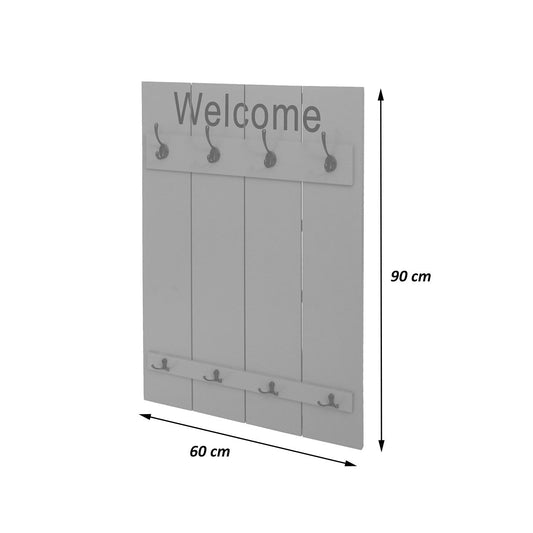 Cosmo Casa - Wandkapstok “Welcome” - Shabby Look Paneel - Grijsblauw - 91×60 cm