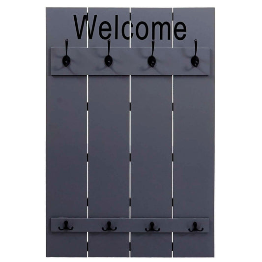 Cosmo Casa - Wandkapstok “Welcome” - Shabby Look Paneel - Grijsblauw - 91×60 cm