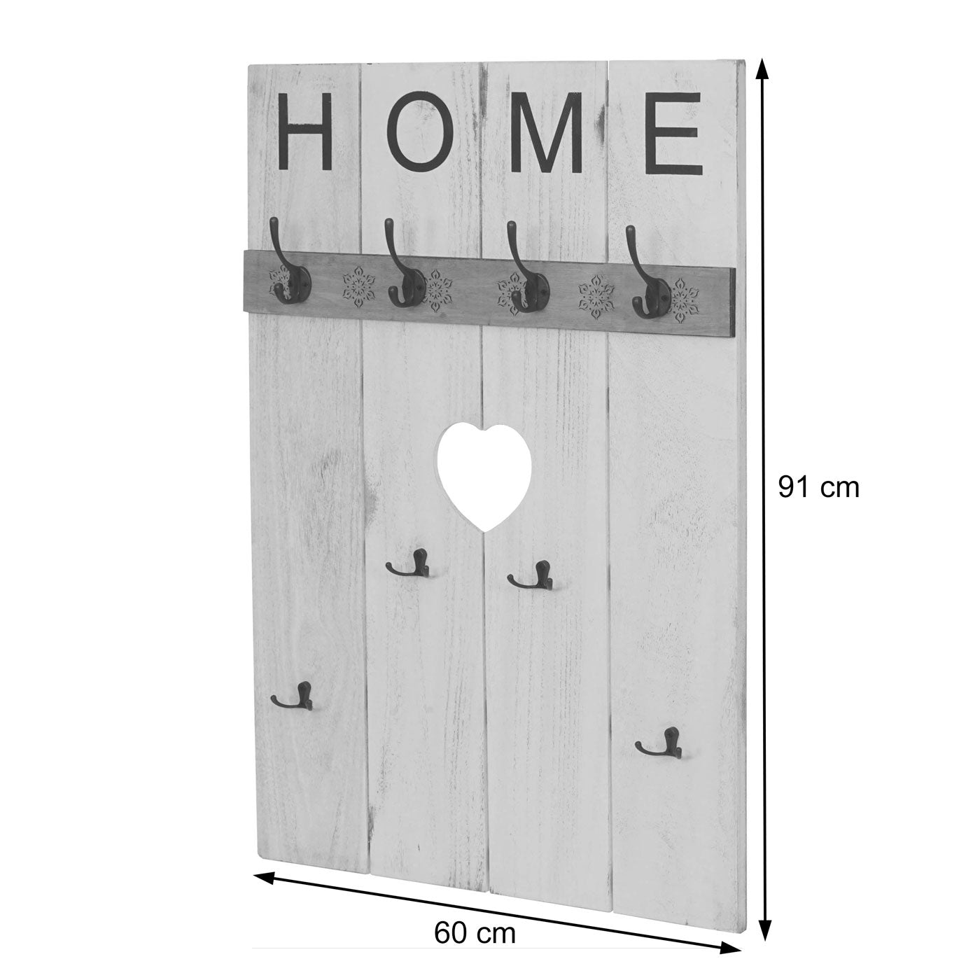 Cosmo Casa - Wandkapstok “Home” - Shabby Look Paneel - 8 Haken - Grijsblauw - 91×60 cm
